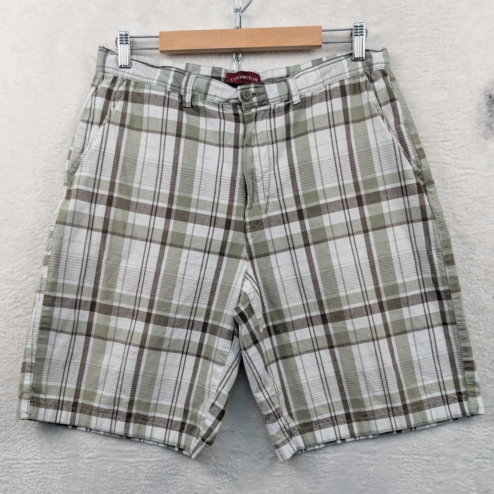 VTG Covington Shorts Men's 34 Green Plaid 11" Flat Front Outdoor Golf Preppy Y2K
